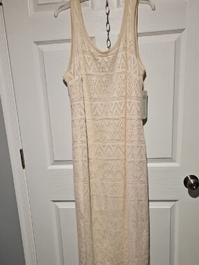 Daisy Fuentes Cream Crochet Maxi Tank Dress